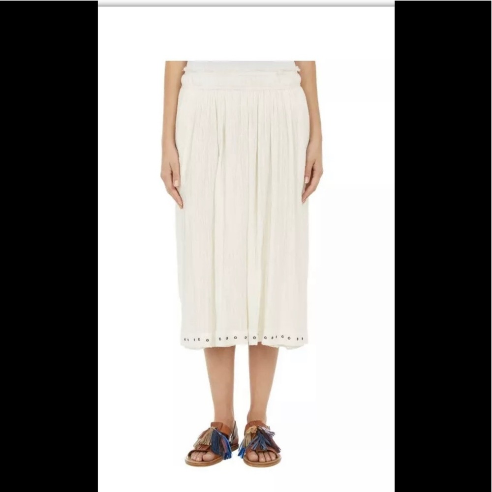ISABEL MARANT ETOILE Thalia White Gauze Grommet A-Line Pleated Midi Skirt 4/36